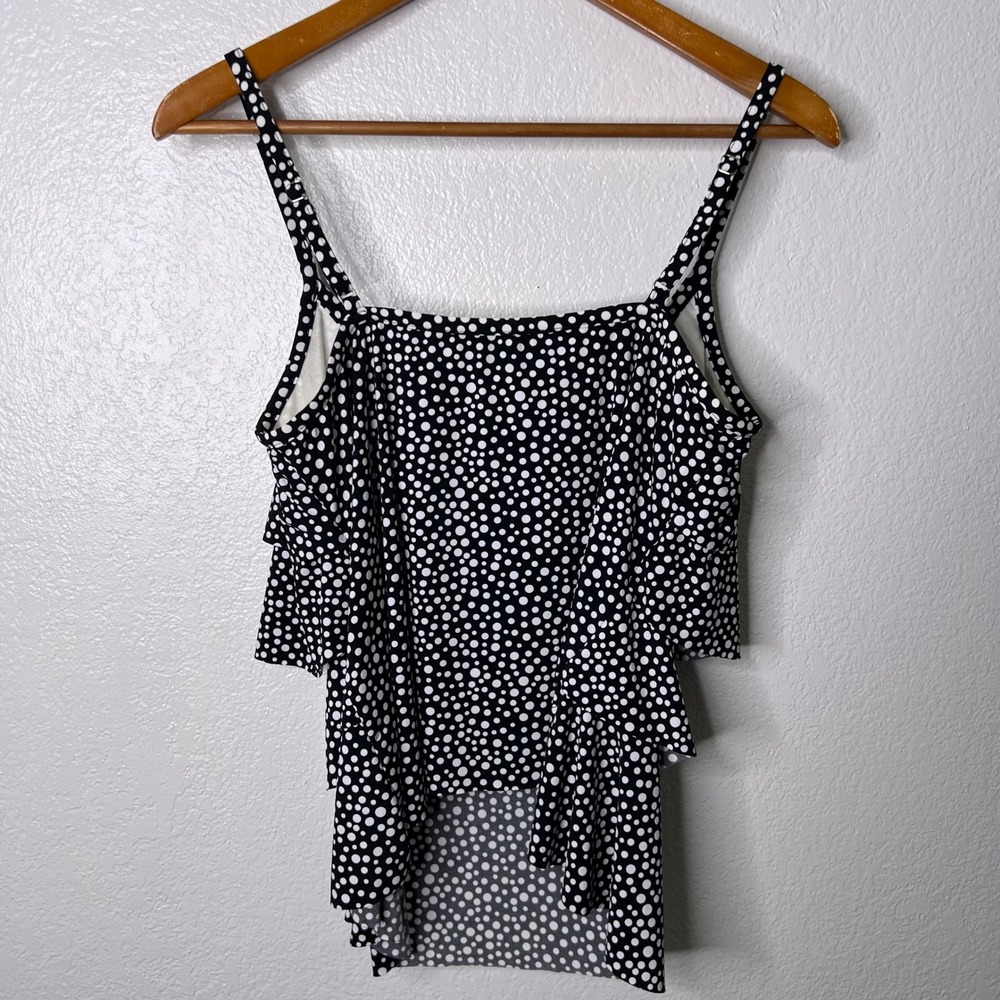 Miraclesuit Women Black White Polka Dot Tiered Ruffle Tankini Top Size 10 - Picture 3 of 10